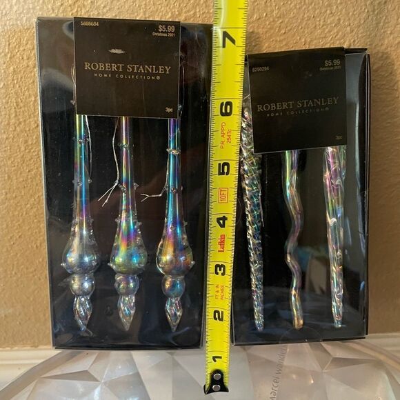 Robert Stanley Glass Iridescent Icicle Ornaments set of 6 New in Package - Picture 9 of 10
